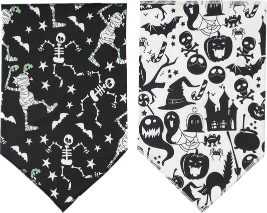 Halloween Bandana for Dogs, 2 Pack White and Black Halloween Dog Scarf