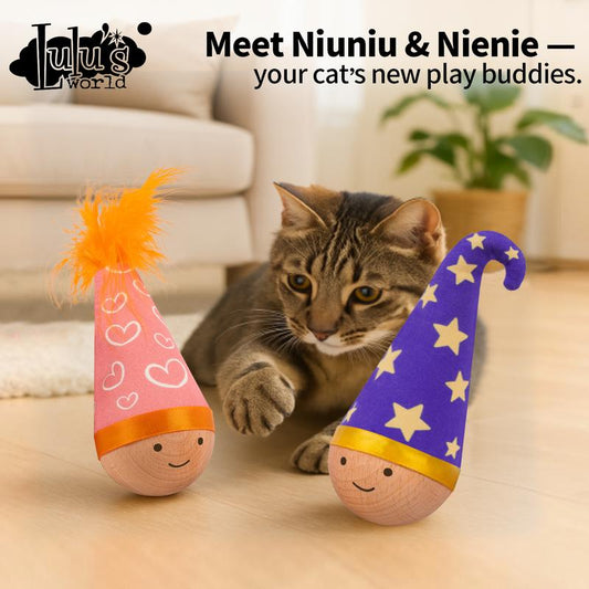 Lulus Self-Balancing Wobble Toy 1Pcs Cats Scratch-Resistant and Bite-Resistant Natural Wood Built-In Catnip Feather on Top Interactive Kitty Toys