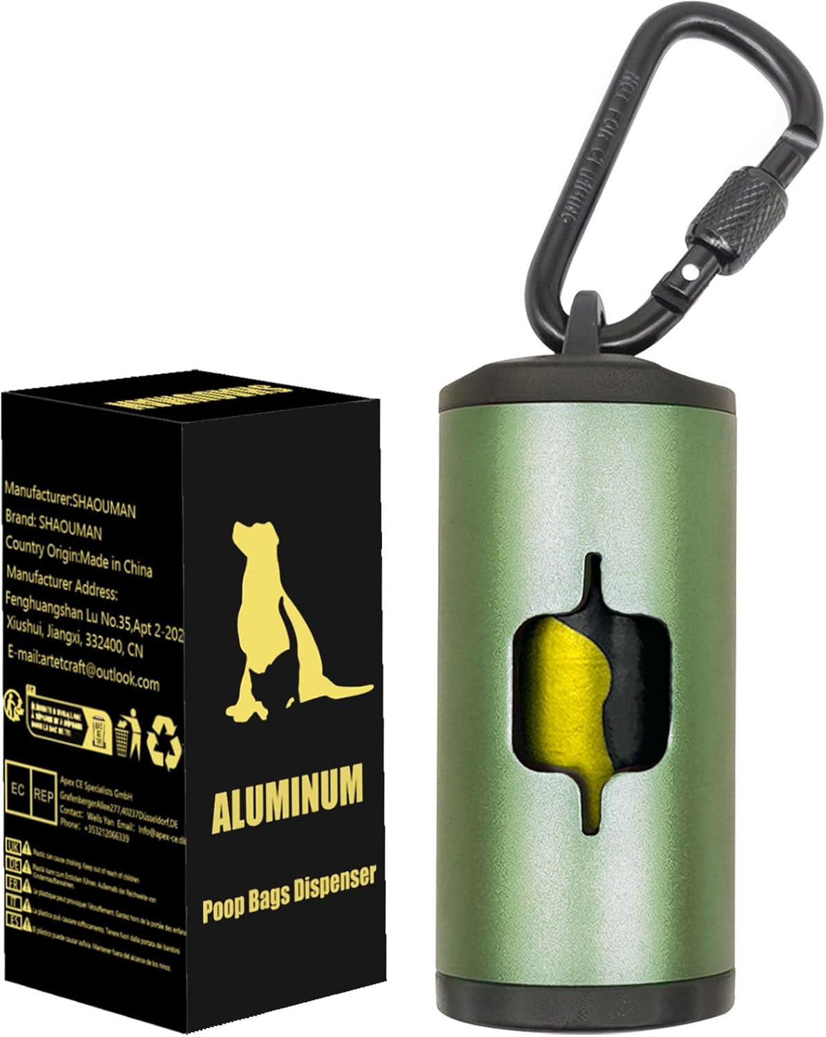 Metal Dog Poop Bag Holder W/Leash Clip|Durable Scratch-Resistant Aluminum|15 Bags+3 Accessories(Drak Green)