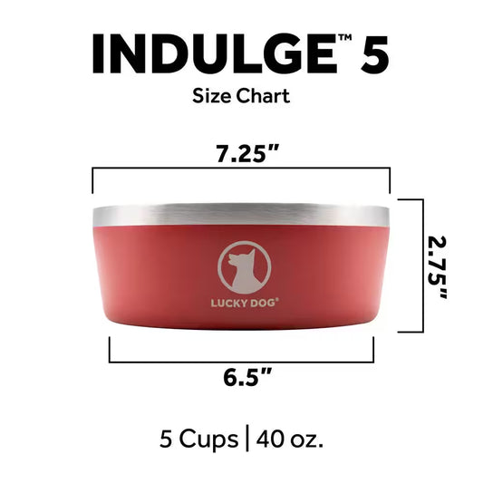 INDULGE 40 Oz. 5 Cup Double Wall Stainless Steel Dog Bowl to Non Slip to Lifetime Warranty in Red