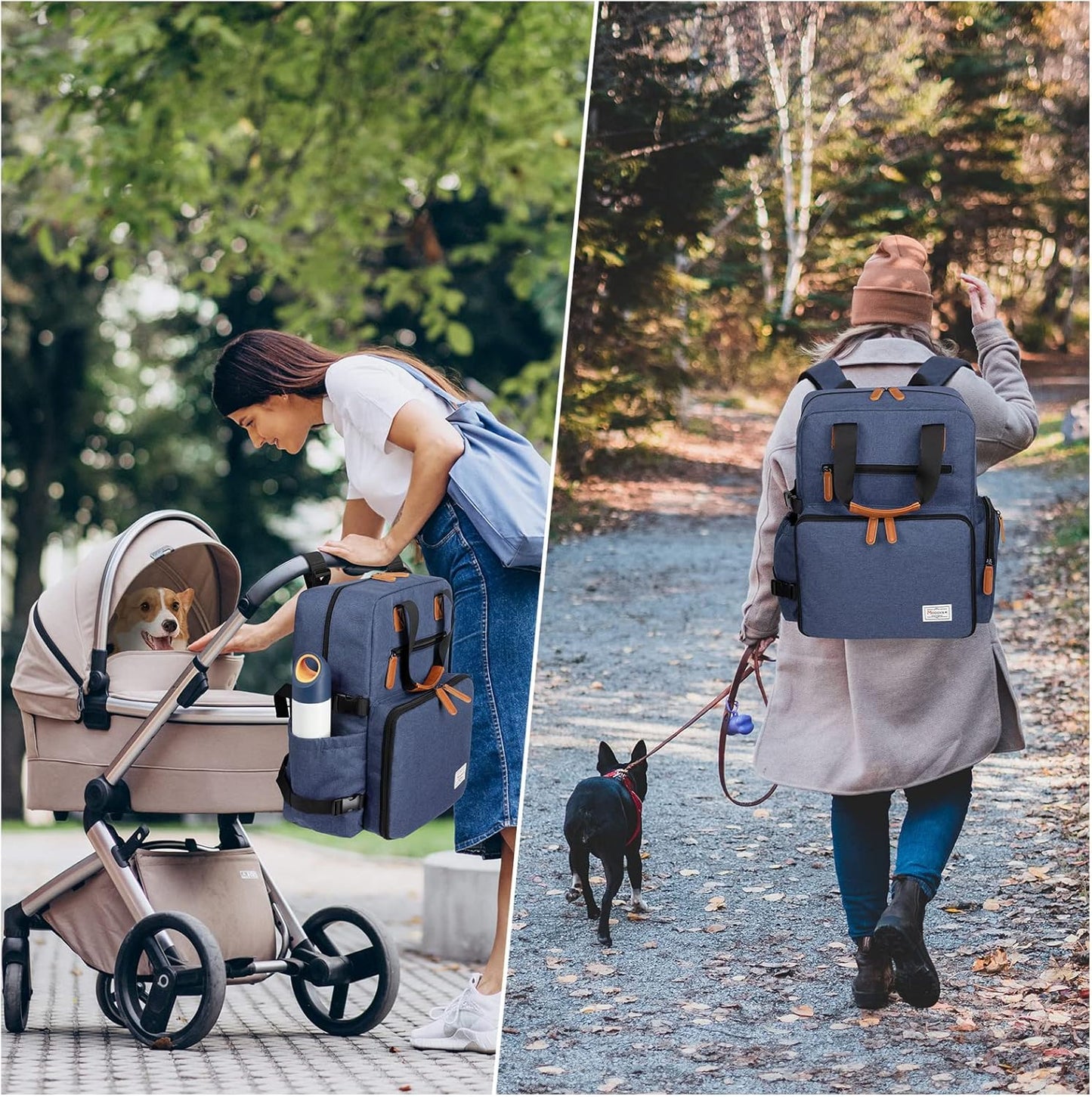 Dog Travel Bag - Airline Approved Backpack for Pet Accessories Organizer, Tote Weekend Bag with 2 Dog Food Containers, 2 Collapsible Bowls, 1 Pet Mat, Blue