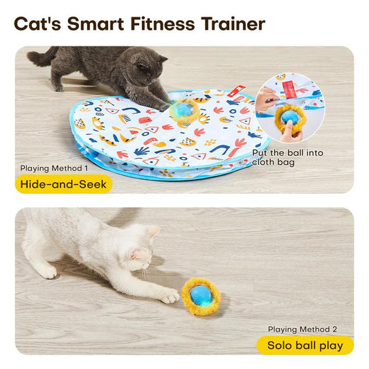 Potaroma Interactive Cat Toys, Fast Rolling Ball in Play Mat, Motion Activated Automatic Moving Ball Hide and Seek Game for Indoor Exercise Kicker, 28 Inch Play Mat