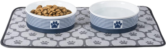 Paw & Patch Ceramic Pet Collection, Large Set, 7.5X2.4", Nautical Blue, (Pack of 2)