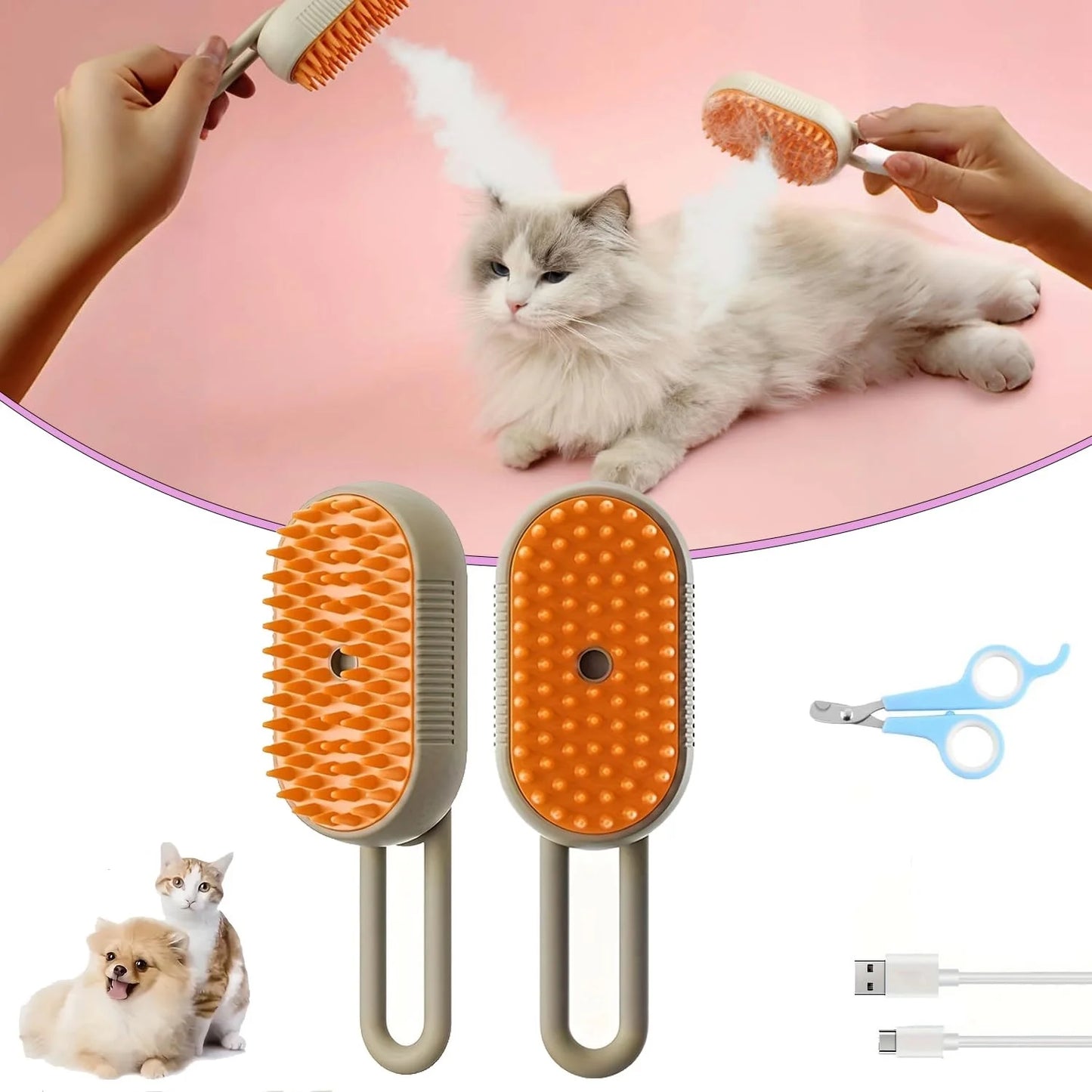 Cat Steam Brush 2024 New Pet Steam Groomer Comb,Pet Hair Steamy Brushes,Pet Dogs