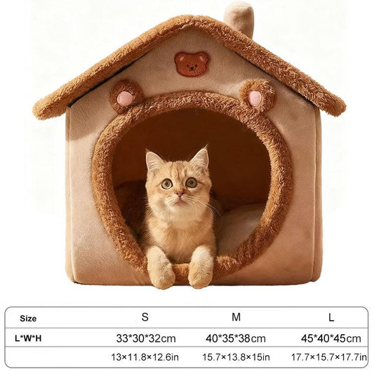 Warm and Enclosed Secure Cat Bed for Fall and Winter, Wraparound Cat Sleeping Niche Dog Cozy Hiding House with Removable Washable Fluffy Lining, Cozy Indoor Cat Shelter for Small Dogs and Cats