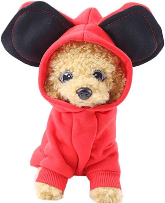 Pet Dog Hooded Clothes Apparel Puppy Cat Warm Hoodies Coat Sweater for Small Dogs with Cute Hat, Red, XXL