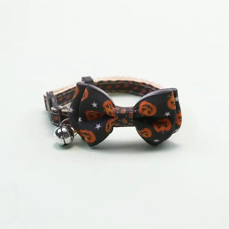 Puppy Kitten Necklace Adjustable Safety Buckle Strap Chihuahua Bow Tie Pet Supplies Happy Halloween Cat Collar with Bell Bowknot