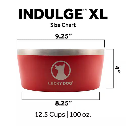 Indulge 100 Oz. 12.5 Cup Double Wall Stainless Steel Dog Bowl, Non Slip, Lifetime Warranty in Red