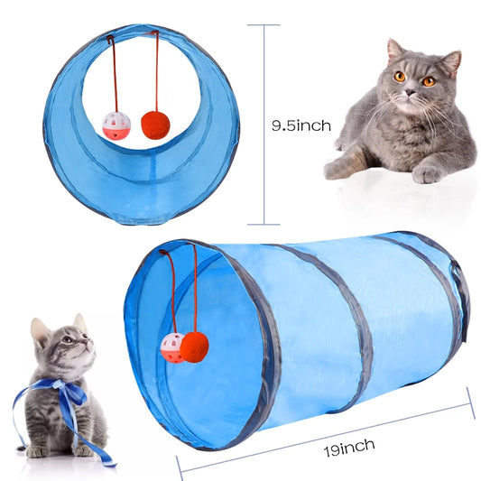 Interactive Cat Kitten Toys Assortments, 2 Way Tunnel, Cat Ball Toys Assortments,Rainbow Ball, Crinkle Ball, Sparkle Ball, Bell Balls,Cat Feather Toys,Cat Mice Toys for Indoor Cats-30 Packs