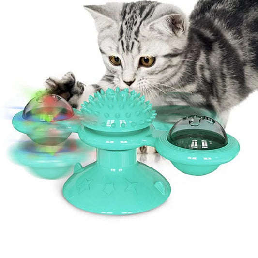 Cat Toys,Windmill Cat Toy with Led Ball and Catnip Ball,Cat Turntable Teasing Interactive Toy with Suction Cup, Funny Kitten Windmill Ball Cat Toys for Indoor Cats, Massage Scratching Tickle-1Pack