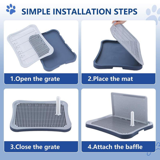 Hallostark Pee Pad Holder, Indoor Potty Tray for Puppy and Small Size Dog with Pee Wall, Non-Skid Feet(Blue)