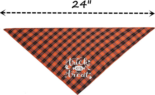 Dog Halloween Bandana, Set of 2 Plaid Halloween Scarf for Dogs Puppy