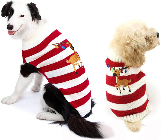Dog Sweater Pet Christmas Elk Bells Sweaters Halloween Reindeer for Small Dog and Cat (L, Red)