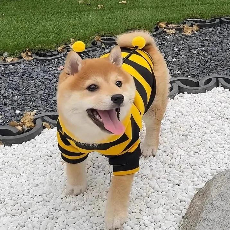Bee Cat Onesie - Adorable Bee Design Minimalist Four-Leg Outfit for Cats & Dogs Comfortable Fit High Elasticity Medium-Thick Material