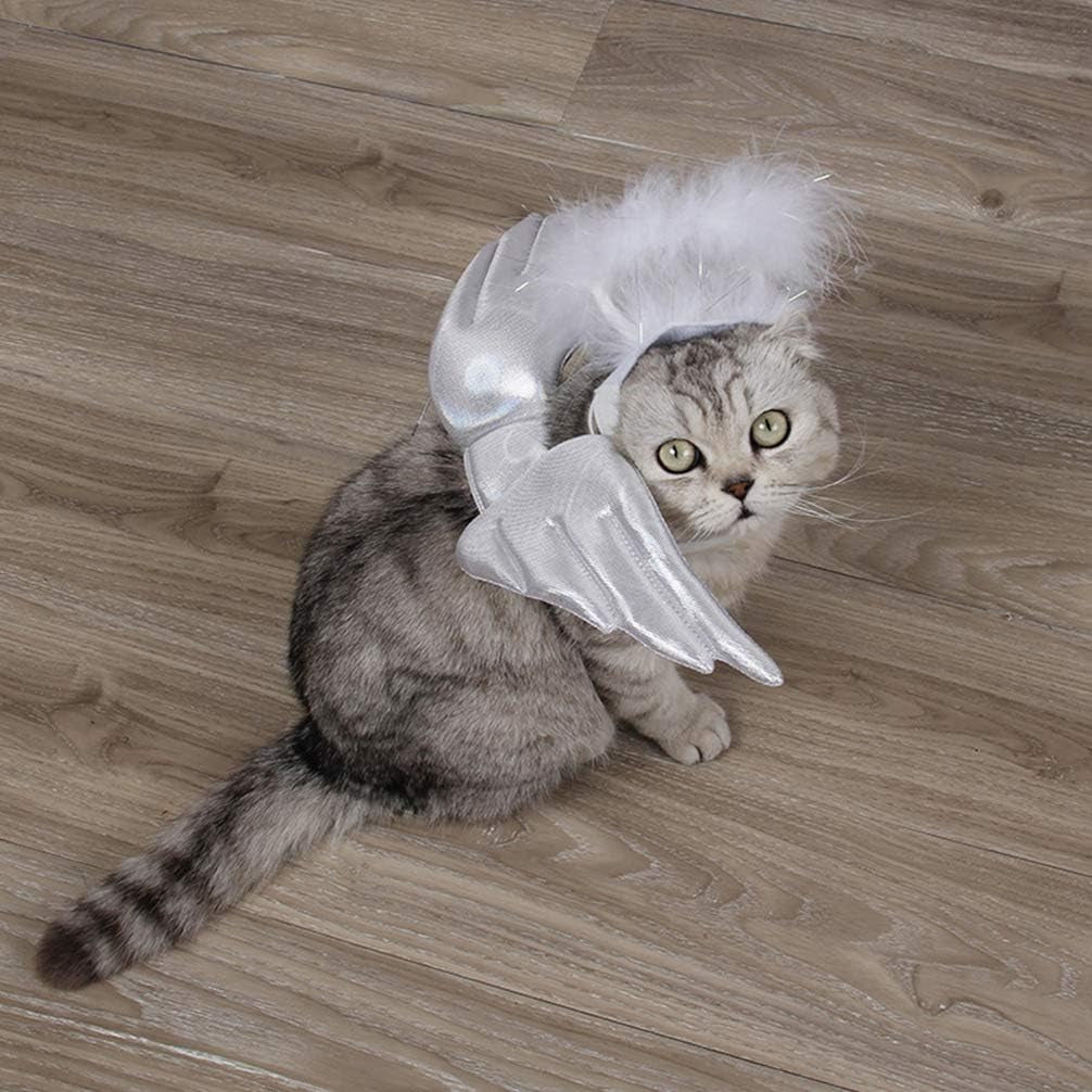 Pet Dog Cat Halloween Costume Angel Wings Shape Clothing - Creative Pet Cat Makeover Clothes for Halloween Festival Party Special Events - Pet Clothes Supplies - Size S (White)