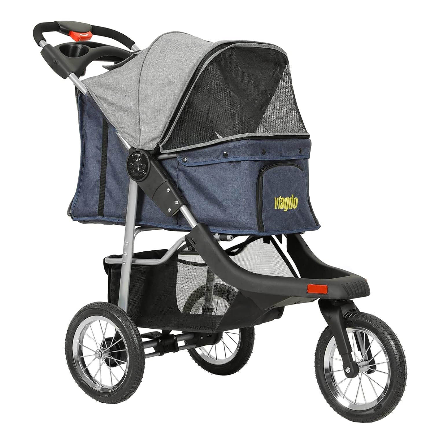 Premium Heavy Duty Dog Stroller for Small Medium Dogs & Cats, 3-Wheel Pet Strollers, Foldable Cat Stroller with Suspension System/Link Brake/One-Hand Fold, Max. Loading 55 LBS
