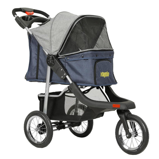 Premium Heavy Duty Dog Stroller for Small Medium Dogs & Cats, 3-Wheel Pet Strollers, Foldable Cat Stroller with Suspension System/Link Brake/One-Hand Fold, Max. Loading 55 LBS