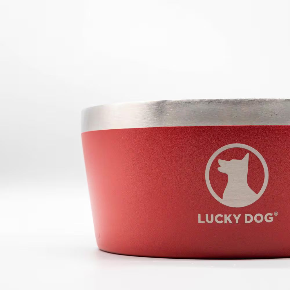 INDULGE 64 Oz. 8 Cup Double Wall Stainless Steel Dog Bowl, Non Slip, Lifetime Warranty in Red