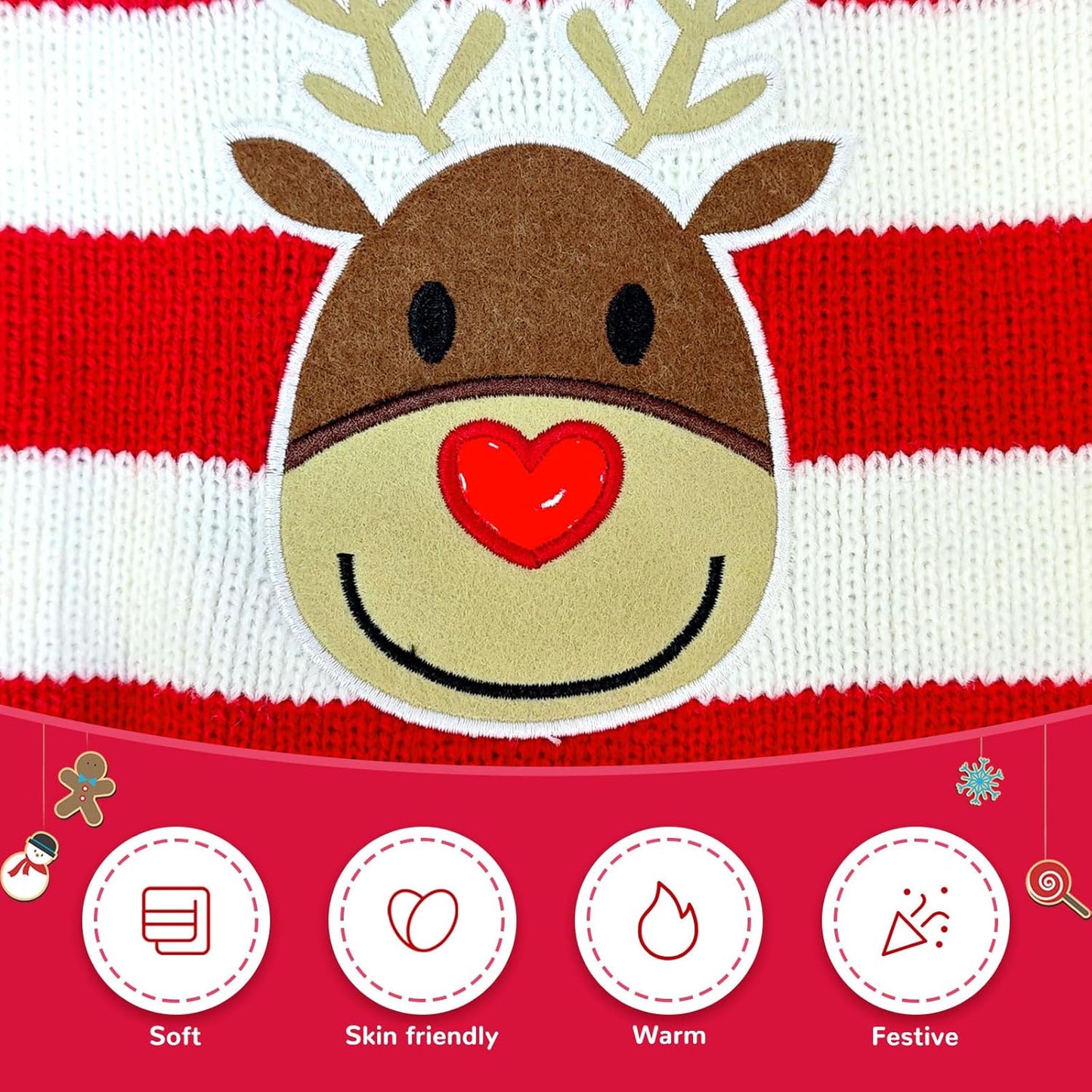 Dog Christmas Sweater Cute Striped Reindeer Xmas Pet Clothes Holiday Puppy Cat Costume New Year Gifts for Small Medium Large Dogs Jumpers (XS, Red White Stripe Reindeer)