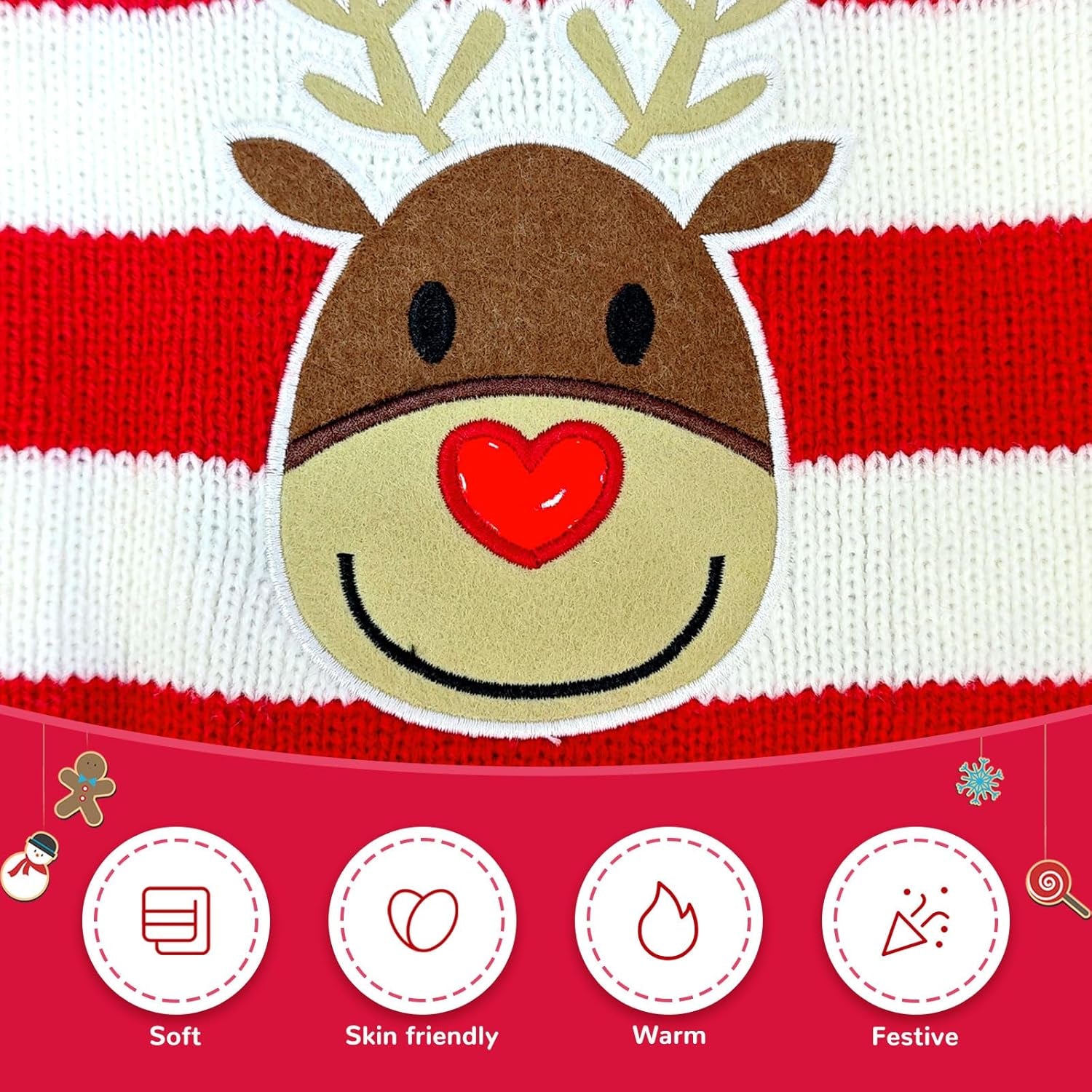 Dog Christmas Sweater Cute Striped Reindeer Xmas Pet Clothes Holiday Puppy Cat Costume New Year Gifts for Small Medium Large Dogs Jumpers (XS, Red White Stripe Reindeer)