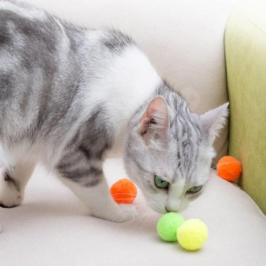 Cat Toy Interactive Ball Soft Pom Pom Balls for Kittens - Lightweight, Interactive, Assorted Colors - Plush Toy Balls for Kitten Training and Play