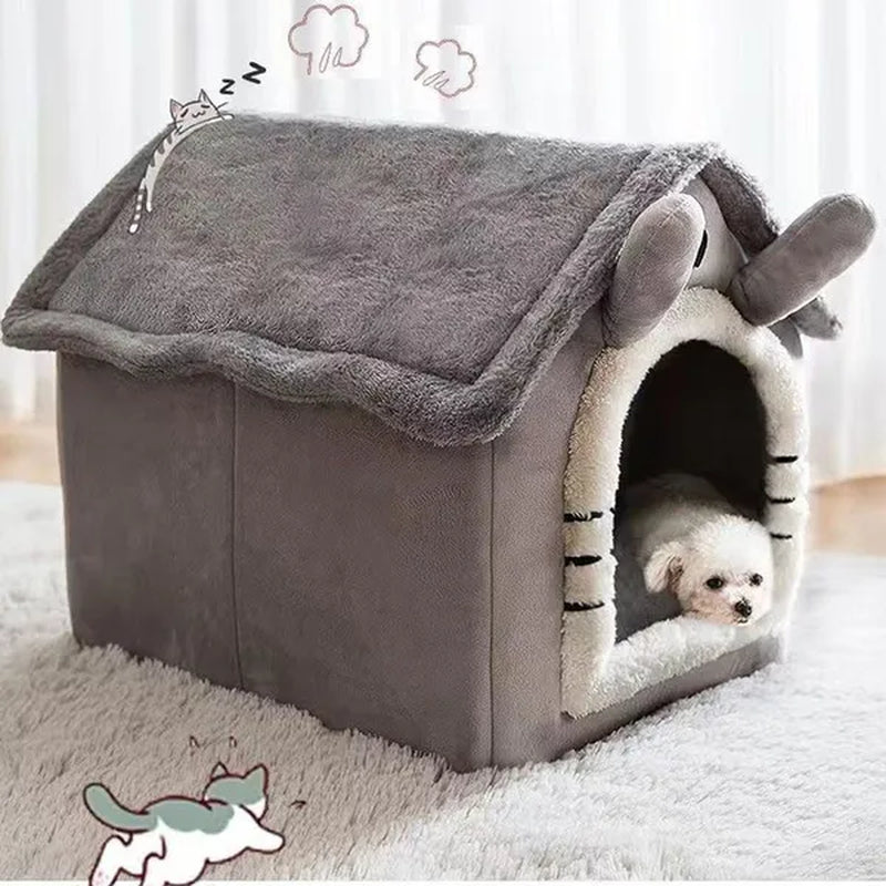 Cat Pet Dog Warm House Cave Beds for Indoor Cats Cozy Wool Igloo Nest Kennel S/M/L