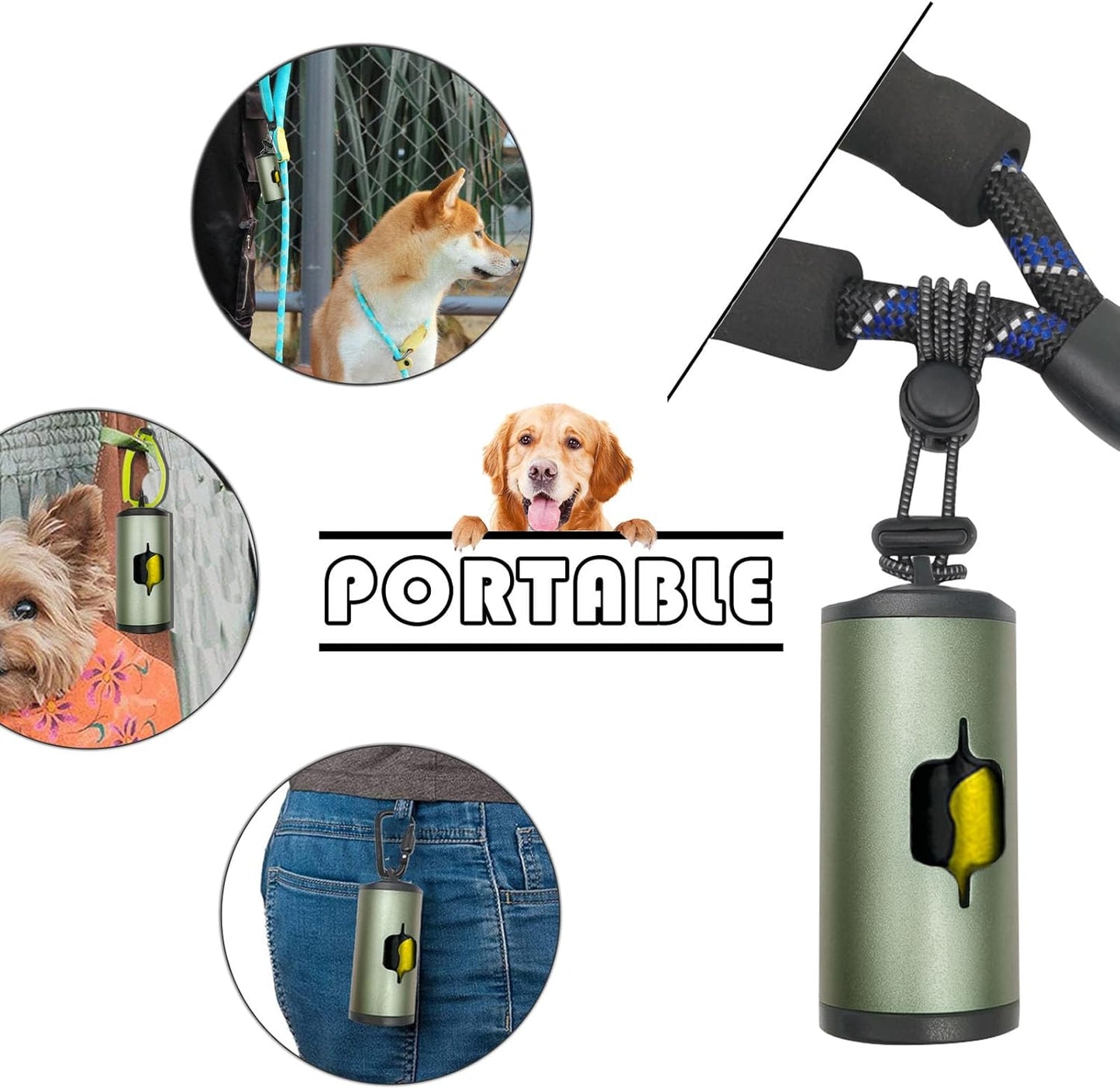 Metal Dog Poop Bag Holder W/Leash Clip|Durable Scratch-Resistant Aluminum|15 Bags+3 Accessories(Drak Green)