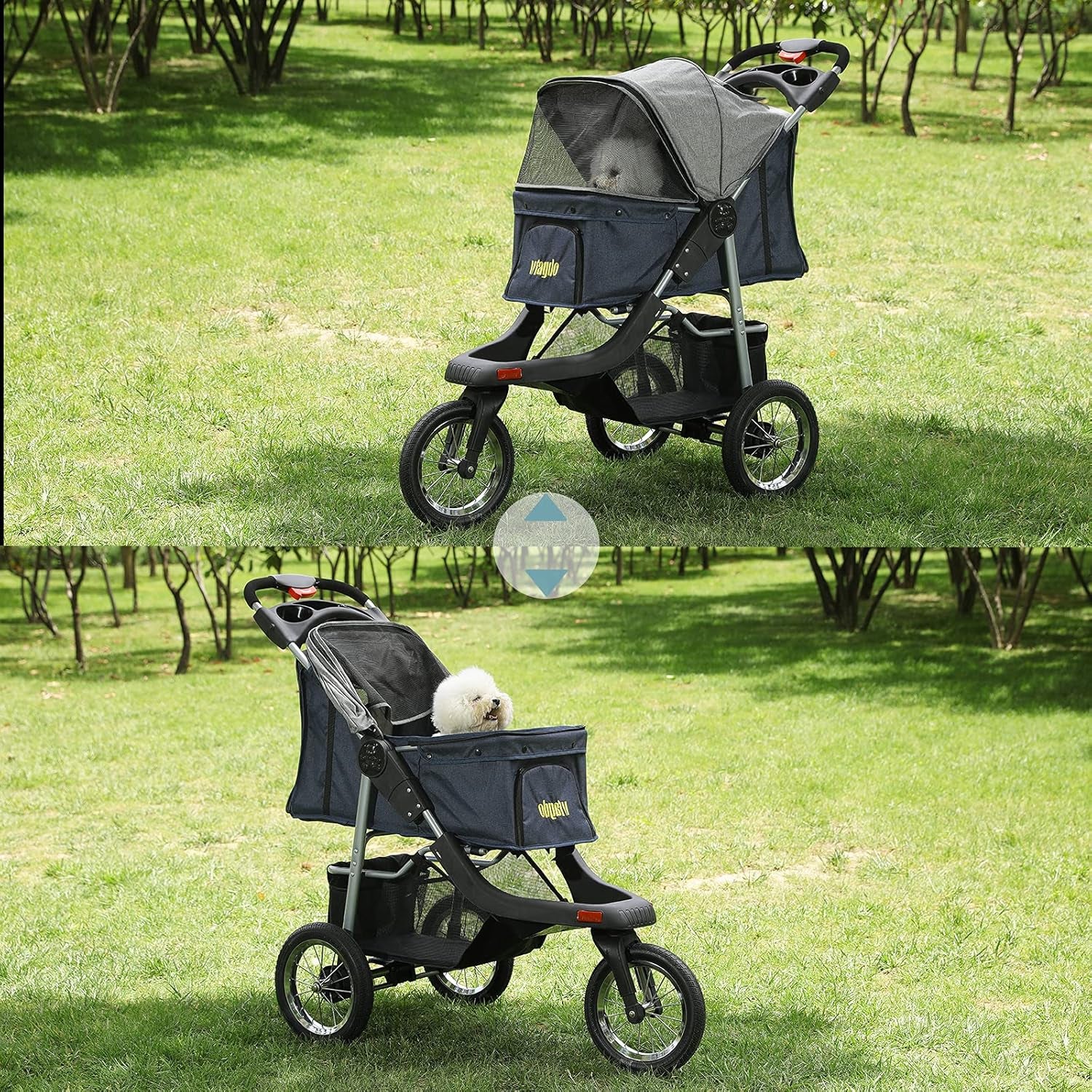 Premium Heavy Duty Dog Stroller for Small Medium Dogs & Cats, 3-Wheel Pet Strollers, Foldable Cat Stroller with Suspension System/Link Brake/One-Hand Fold, Max. Loading 55 LBS