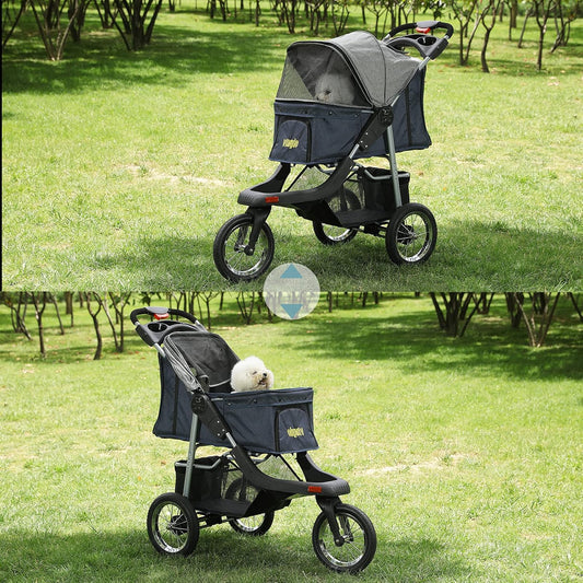 Premium Heavy Duty Dog Stroller for Small Medium Dogs & Cats, 3-Wheel Pet Strollers, Foldable Cat Stroller with Suspension System/Link Brake/One-Hand Fold, Max. Loading 55 LBS