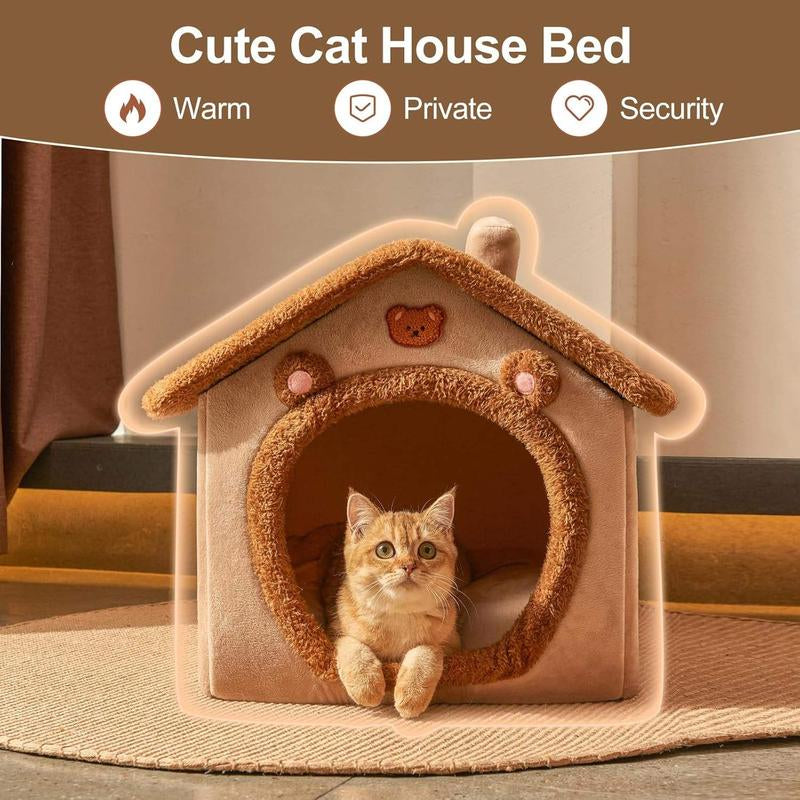 Warm and Enclosed Secure Cat Bed for Fall and Winter, Wraparound Cat Sleeping Niche Dog Cozy Hiding House with Removable Washable Fluffy Lining, Cozy Indoor Cat Shelter for Small Dogs and Cats