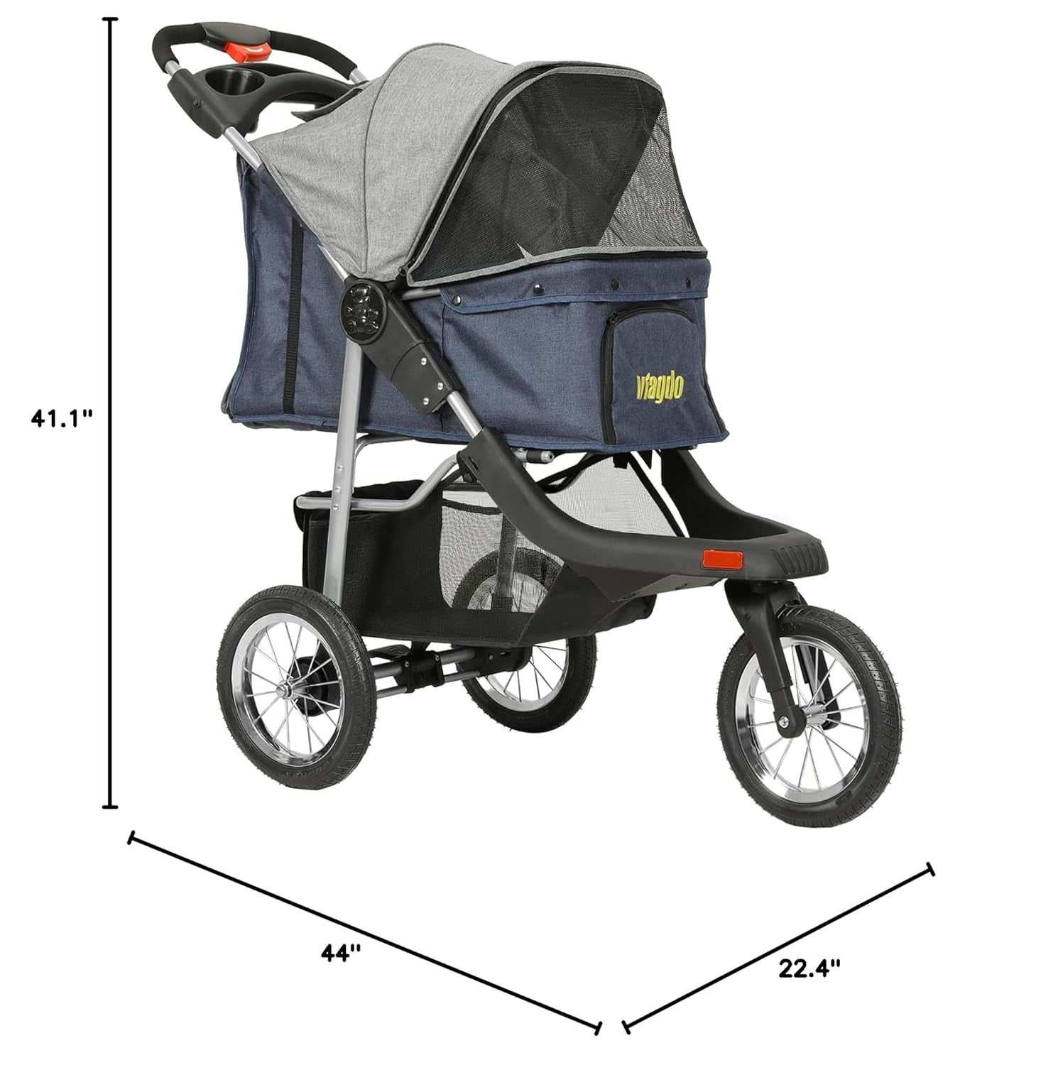 Premium Heavy Duty Dog Stroller for Small Medium Dogs & Cats, 3-Wheel Pet Strollers, Foldable Cat Stroller with Suspension System/Link Brake/One-Hand Fold, Max. Loading 55 LBS