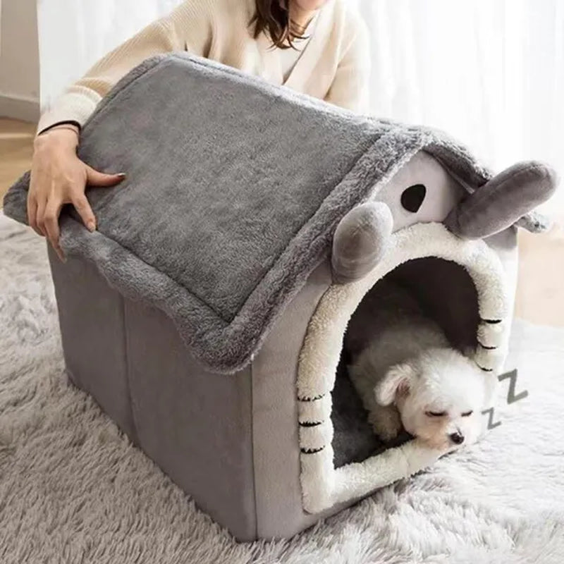 Cat Pet Dog Warm House Cave Beds for Indoor Cats Cozy Wool Igloo Nest Kennel S/M/L