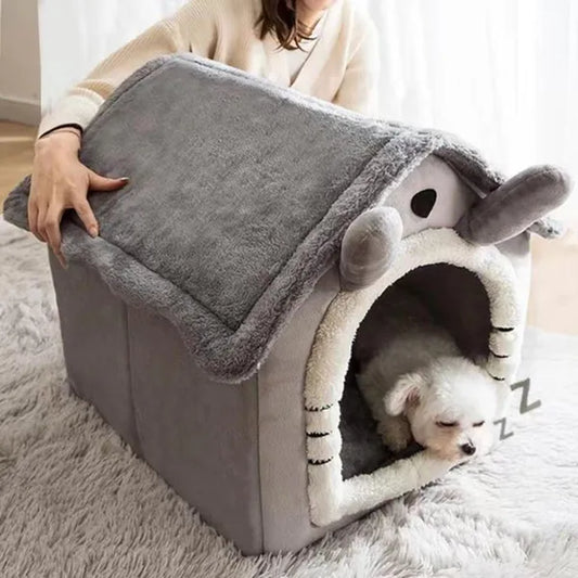 Cat Pet Dog Warm House Cave Beds for Indoor Cats Cozy Wool Igloo Nest Kennel S/M/L