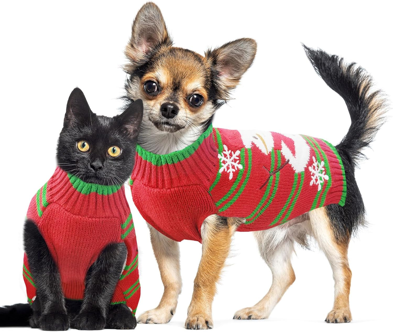 Dog Christmas Sweater Cute Snowman Puppy Cat Costume Boy Girls Xmas Holiday Pet Clothes New Year Outfits Gifts for Small Medium Large Dogs (XXS, Red Green Stripe Snowman)