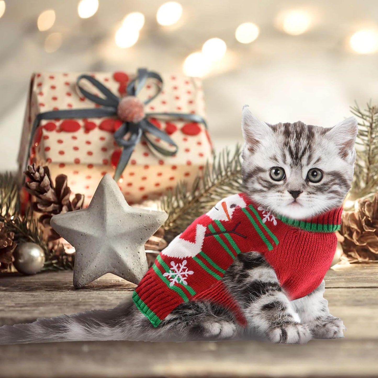 Dog Christmas Sweater Cute Snowman Puppy Cat Costume Boy Girls Xmas Holiday Pet Clothes New Year Outfits Gifts for Small Medium Large Dogs (XXS, Red Green Stripe Snowman)