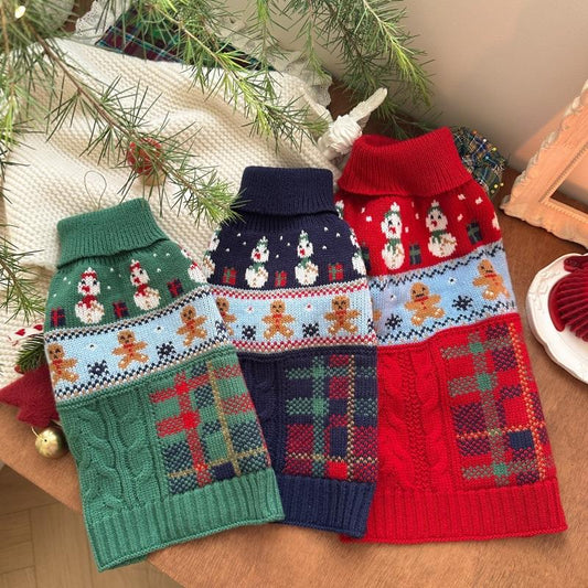 Snowman Gingerbread Man Pet Sweater Small Dog Clothes Small Dog Cat Autumn and Winter Festival Supplies Christmas