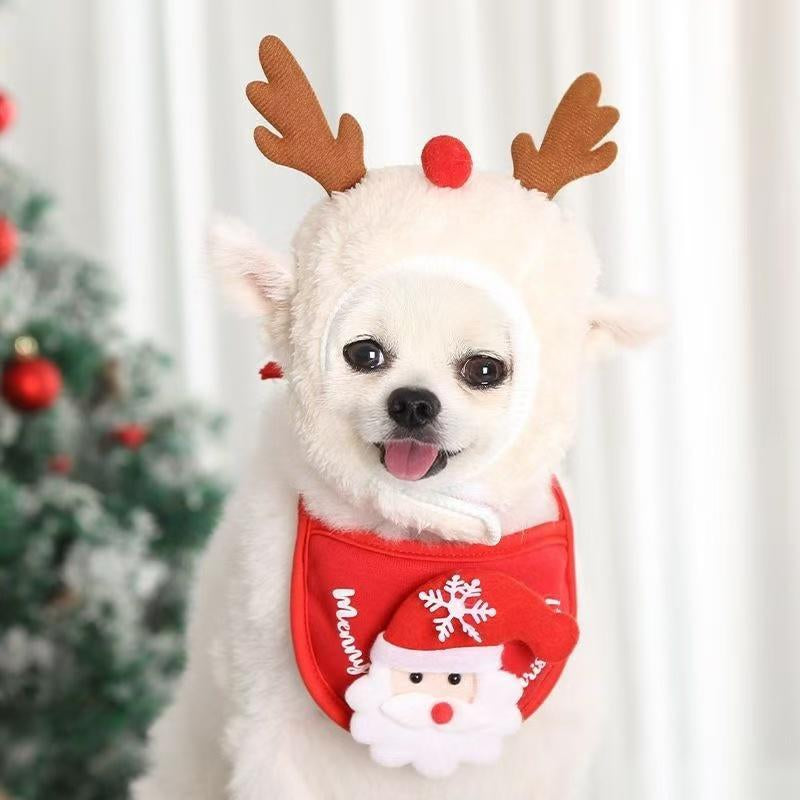 [2Pcs] 2025 NEW Pet Knitted Christmas Scarf & Hat Set for Cats & Dogs - Cute Reindeer & Snowman Design - Warm Plush Outfit for All Seasons - Ideal for Christmas Parties