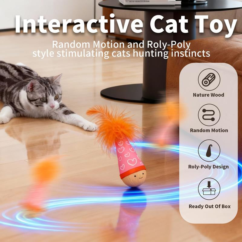 Lulus Self-Balancing Wobble Toy 1Pcs Cats Scratch-Resistant and Bite-Resistant Natural Wood Built-In Catnip Feather on Top Interactive Kitty Toys