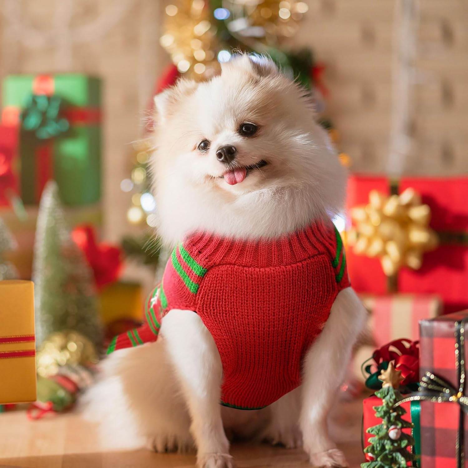 Dog Christmas Sweater Cute Snowman Puppy Cat Costume Boy Girls Xmas Holiday Pet Clothes New Year Outfits Gifts for Small Medium Large Dogs (XXS, Red Green Stripe Snowman)