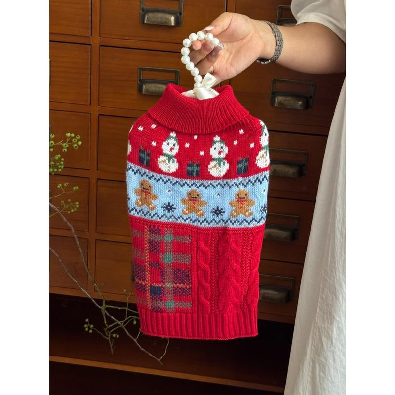 Snowman Gingerbread Man Pet Sweater Small Dog Clothes Small Dog Cat Autumn and Winter Festival Supplies Christmas