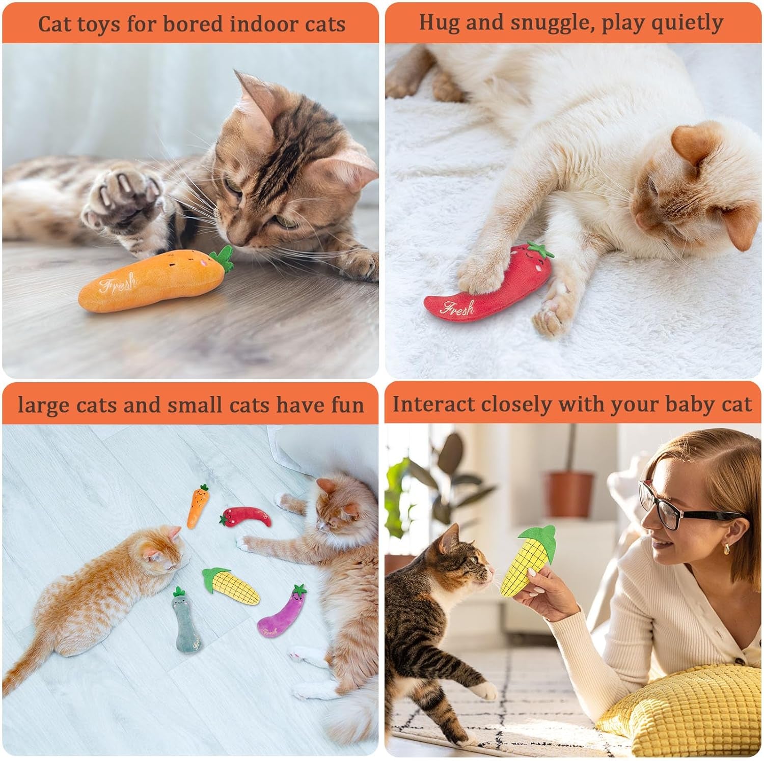 Catnip Cat Toys for Cats, Vegetable Shape 5Pcs, Interactive Cat Nip Toy for Indoor Kitten Kitty Chew Kicker Exercise