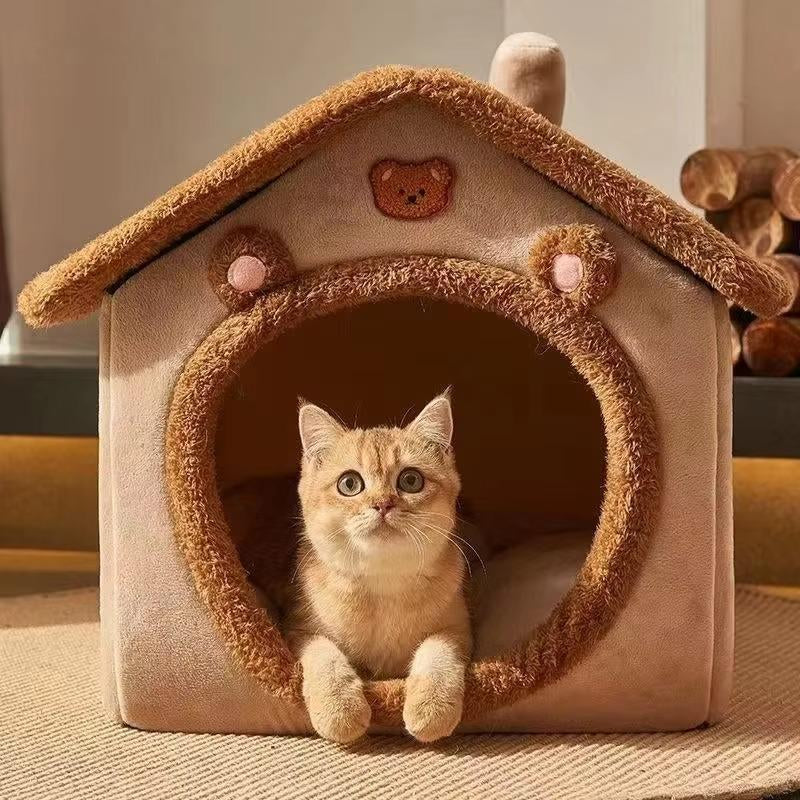Warm and Enclosed Secure Cat Bed for Fall and Winter, Wraparound Cat Sleeping Niche Dog Cozy Hiding House with Removable Washable Fluffy Lining, Cozy Indoor Cat Shelter for Small Dogs and Cats
