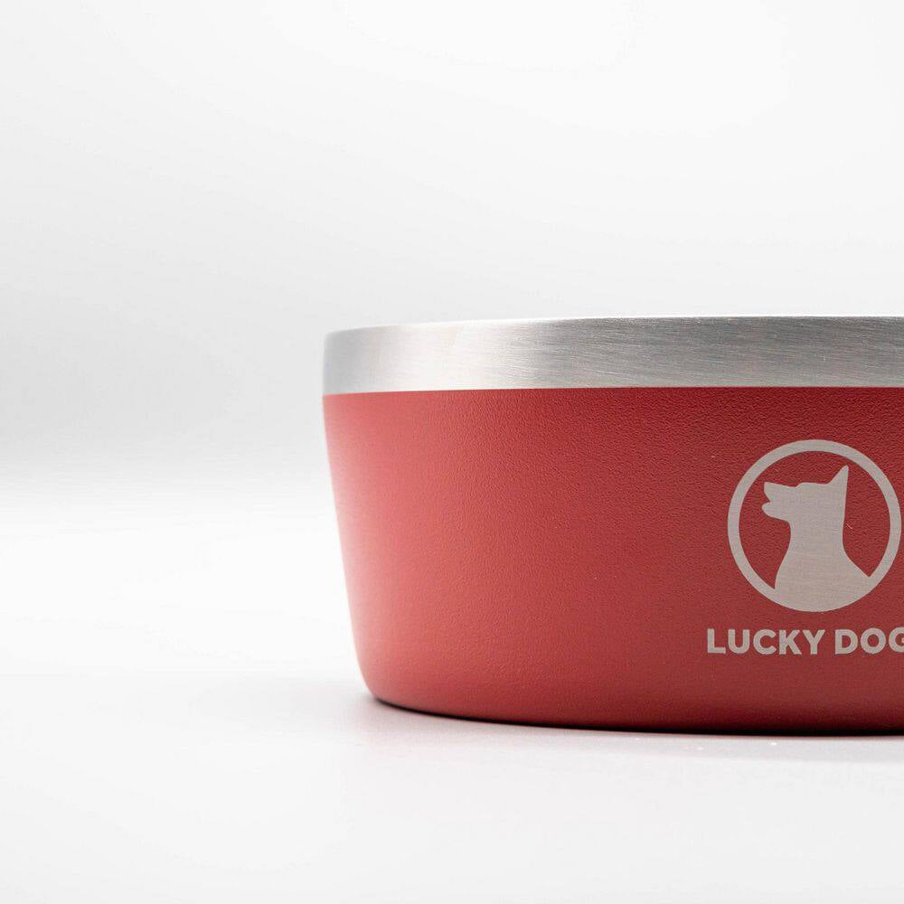 INDULGE 40 Oz. 5 Cup Double Wall Stainless Steel Dog Bowl to Non Slip to Lifetime Warranty in Red