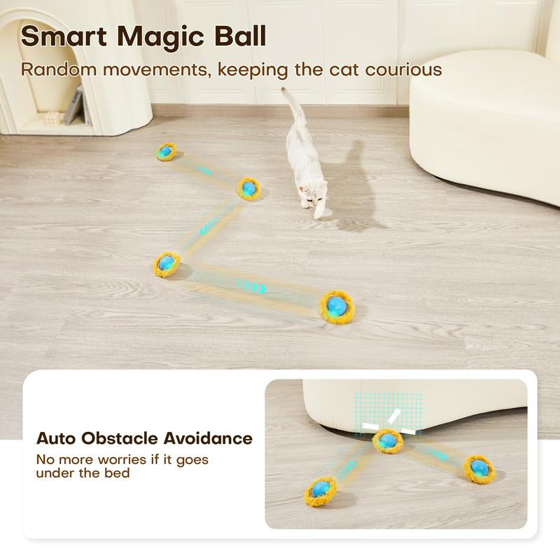 Potaroma Interactive Cat Toys, Fast Rolling Ball in Play Mat, Motion Activated Automatic Moving Ball Hide and Seek Game for Indoor Exercise Kicker, 28 Inch Play Mat