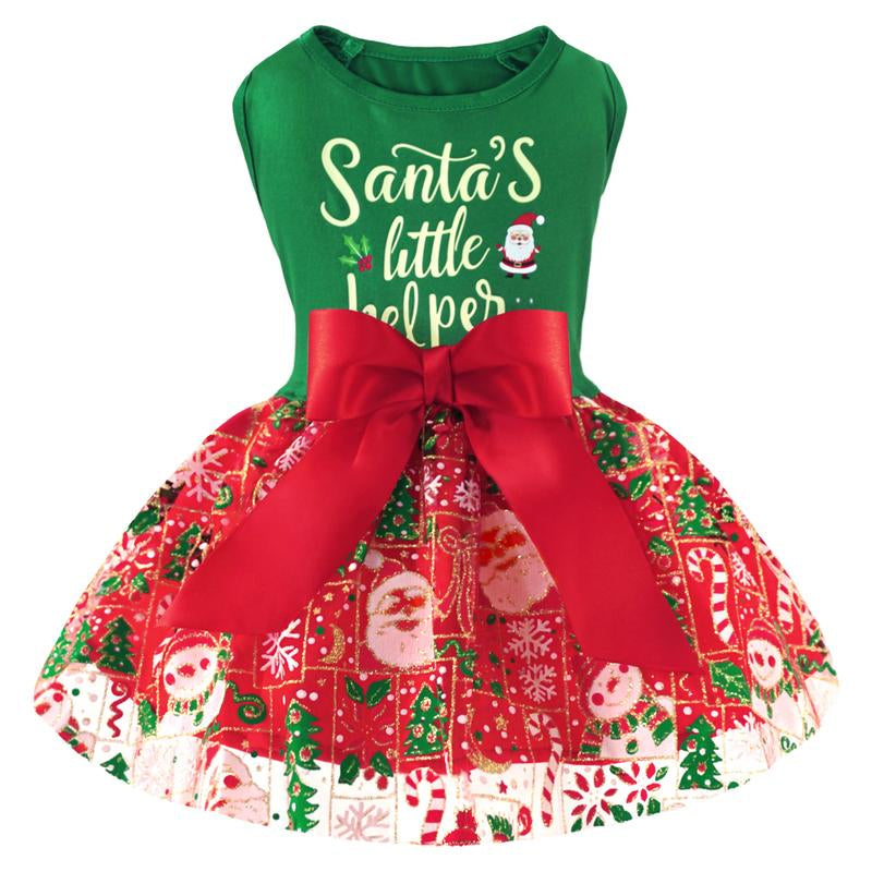 XPUDAC Christmas Dog Dress for Small & Medium Pets with Snowman Print Festive Holiday Costume Easy to Wear for Parties Pet Lightweight Clothes