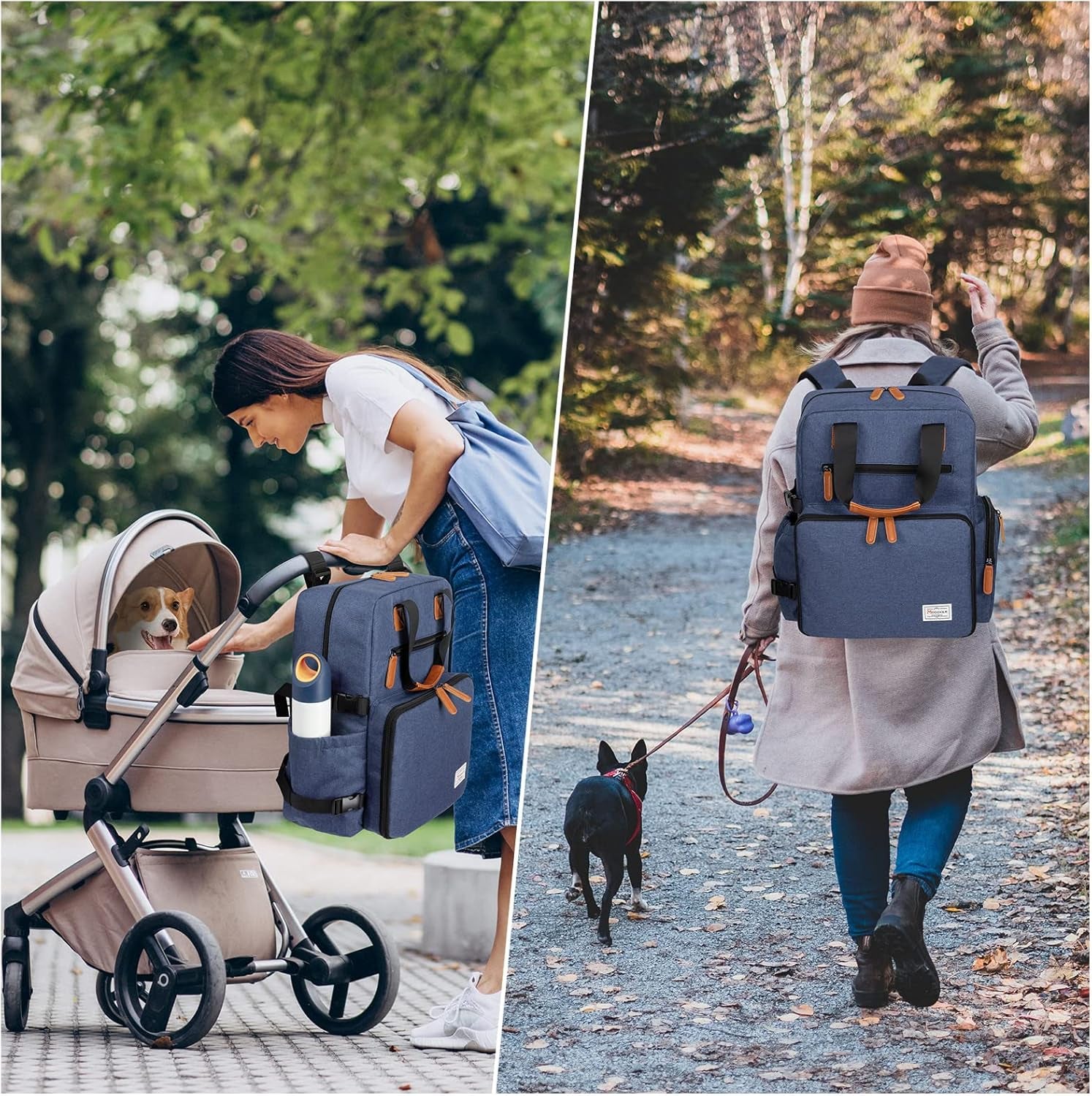 Dog Travel Bag - Airline Approved Backpack for Pet Accessories Organizer, Tote Weekend Bag with 2 Dog Food Containers, 2 Collapsible Bowls, 1 Pet Mat, Blue