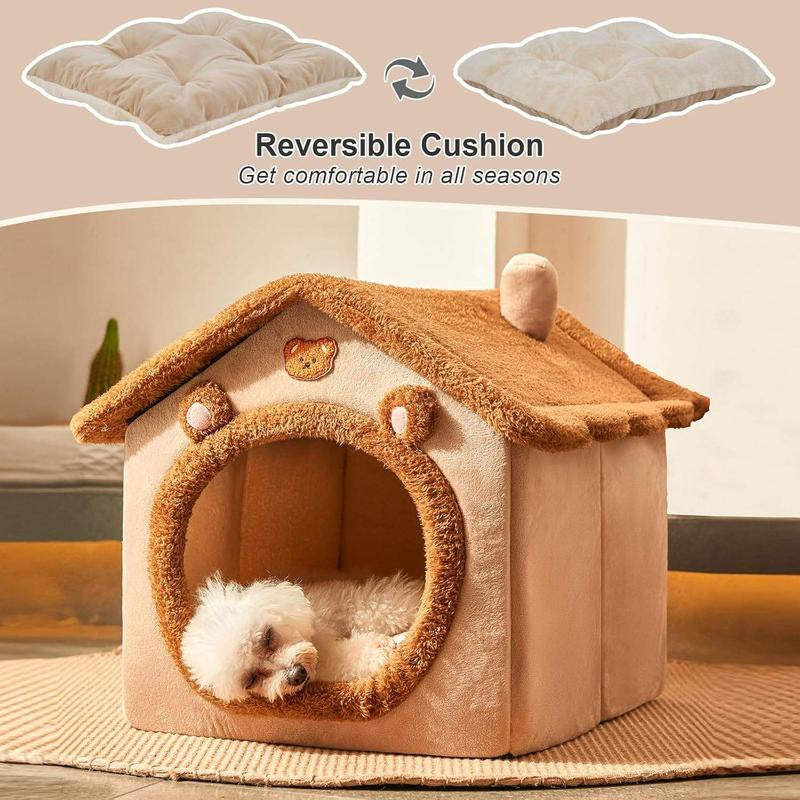 Warm and Enclosed Secure Cat Bed for Fall and Winter, Wraparound Cat Sleeping Niche Dog Cozy Hiding House with Removable Washable Fluffy Lining, Cozy Indoor Cat Shelter for Small Dogs and Cats