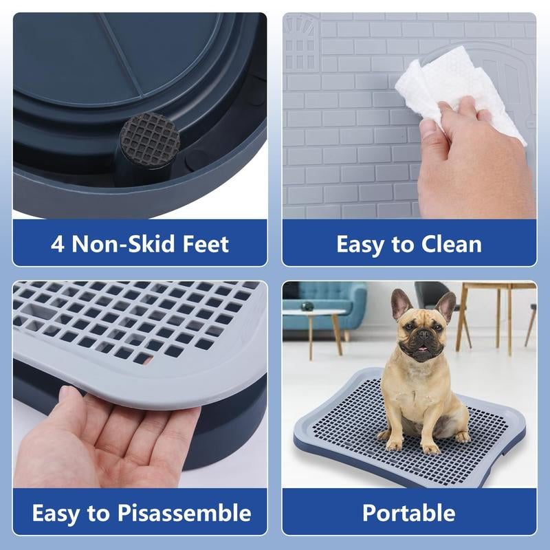 Hallostark Pee Pad Holder, Indoor Potty Tray for Puppy and Small Size Dog with Pee Wall, Non-Skid Feet（Blue）