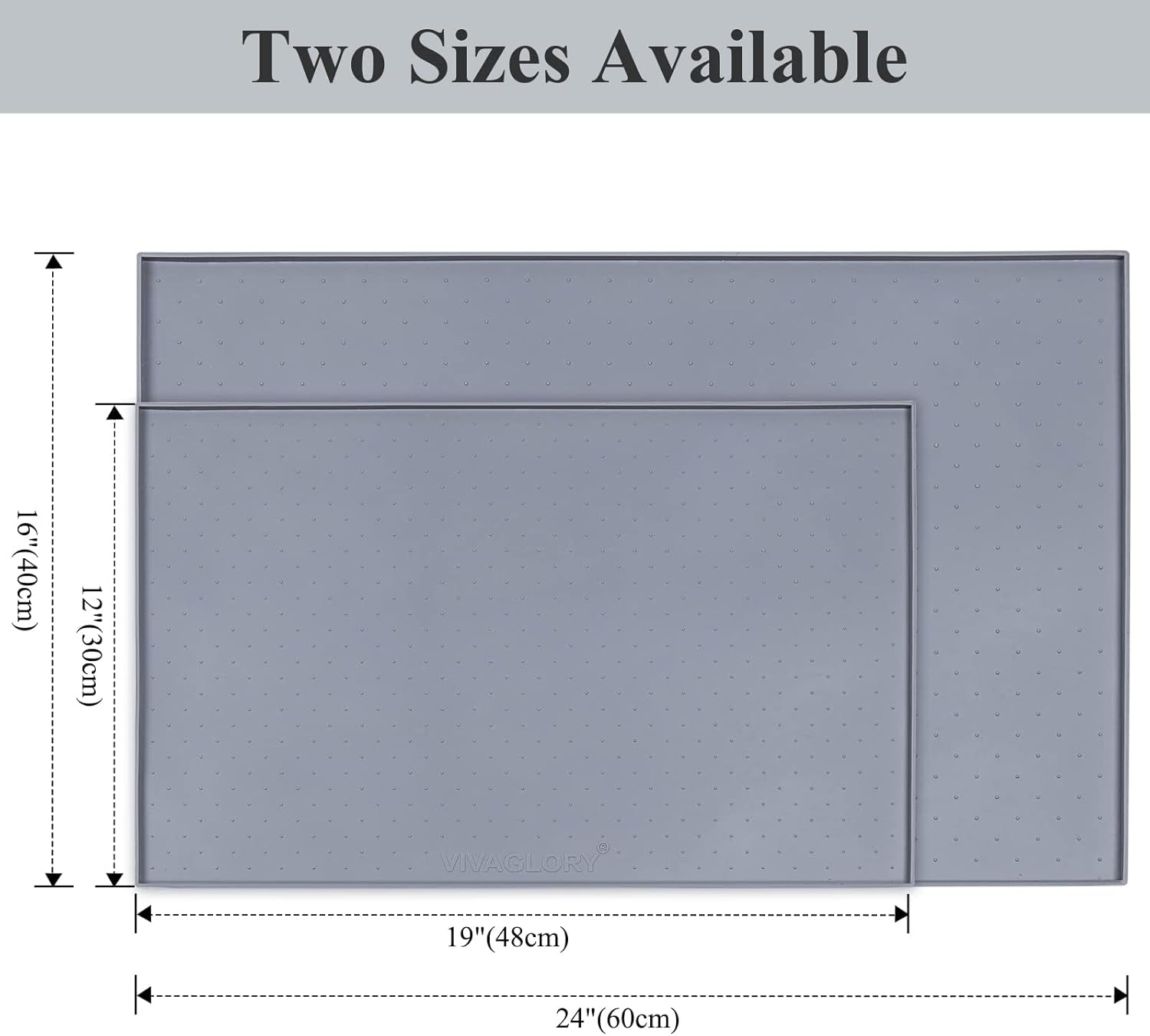 Dog Food Mat, Cat Dog Feeding Mat, Waterproof Non-Slip Food Grade Silicone Mat Placemat with Raised Edge, Anti-Messy Pet Bowl Mat for Food and Water, Grey, L(24"X16")