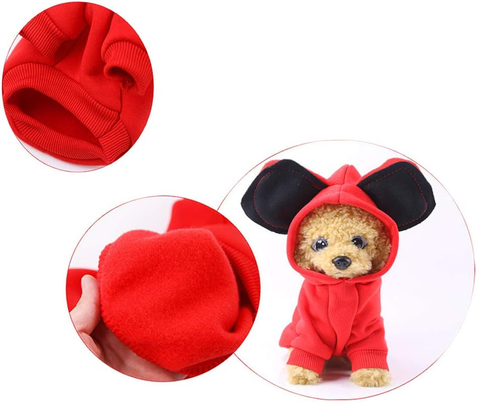 Pet Dog Hooded Clothes Apparel Puppy Cat Warm Hoodies Coat Sweater for Small Dogs with Cute Hat, Red, XXL
